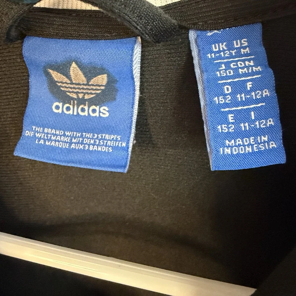 Adidas Track Jacket Boys Medium Sporty Black White Blue